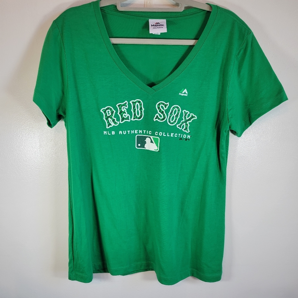 Womens Green Boston Red Sox T Shirt 2XL V-neck Short Sleeve